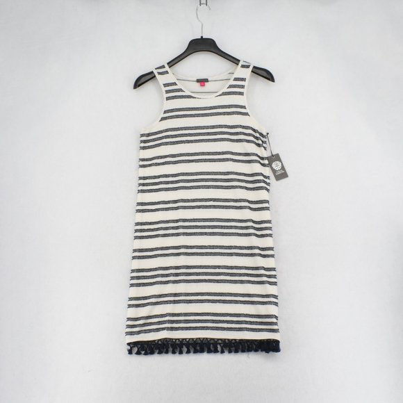Vince Camuto Womens Striped Fringe Tassel Trim Sleeveless Knit Short Dress - Picture 2 of 7